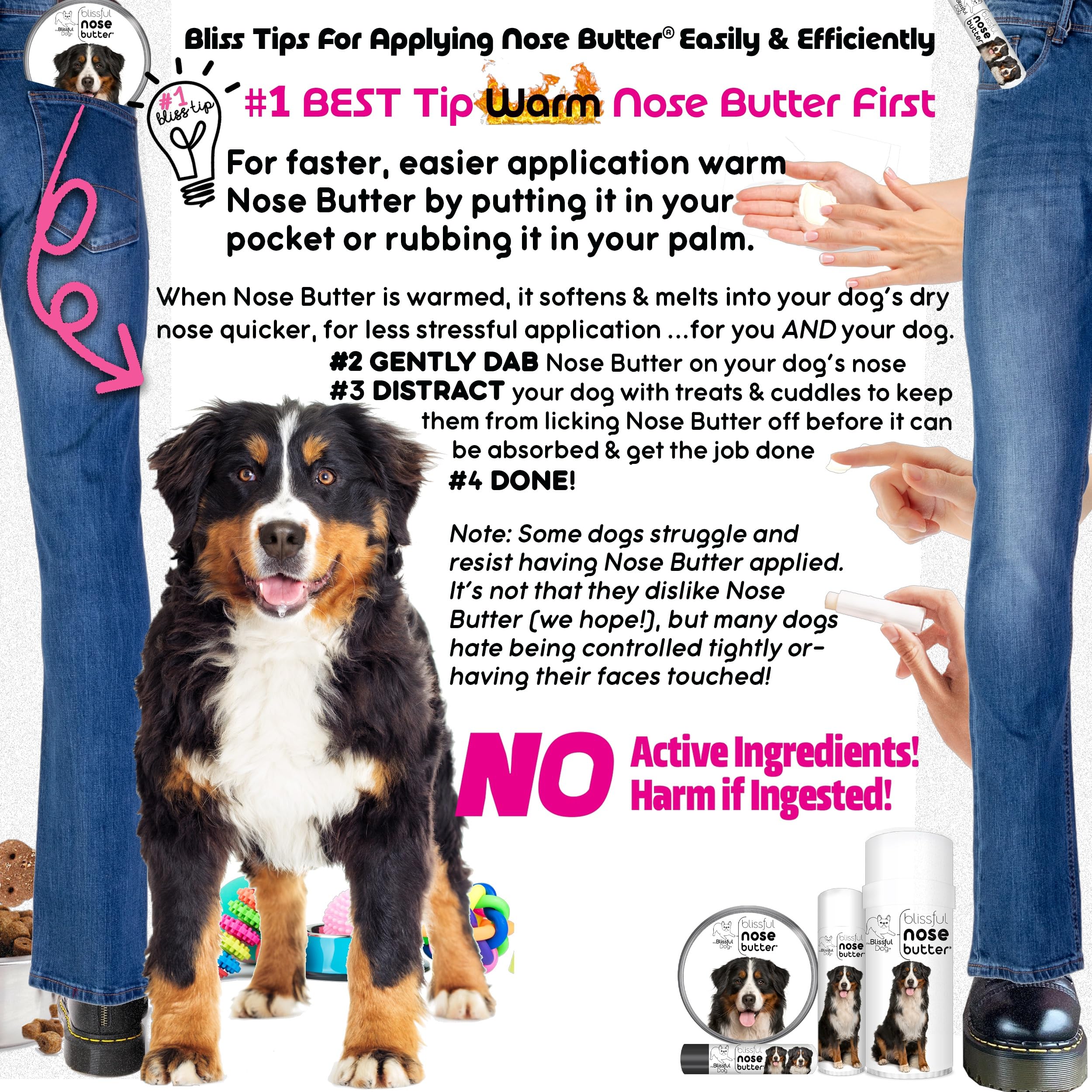 The Blissful Dog Bernese Mountain Dog Unscented Nose Butter - Dog Nose Butter, 4 Ounce